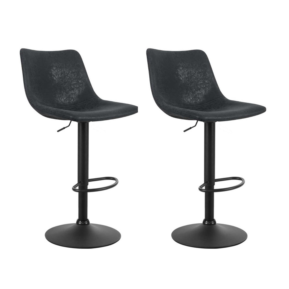 Ferris Leather Bar Stool Swivel Adjustable (Set of 2) Black