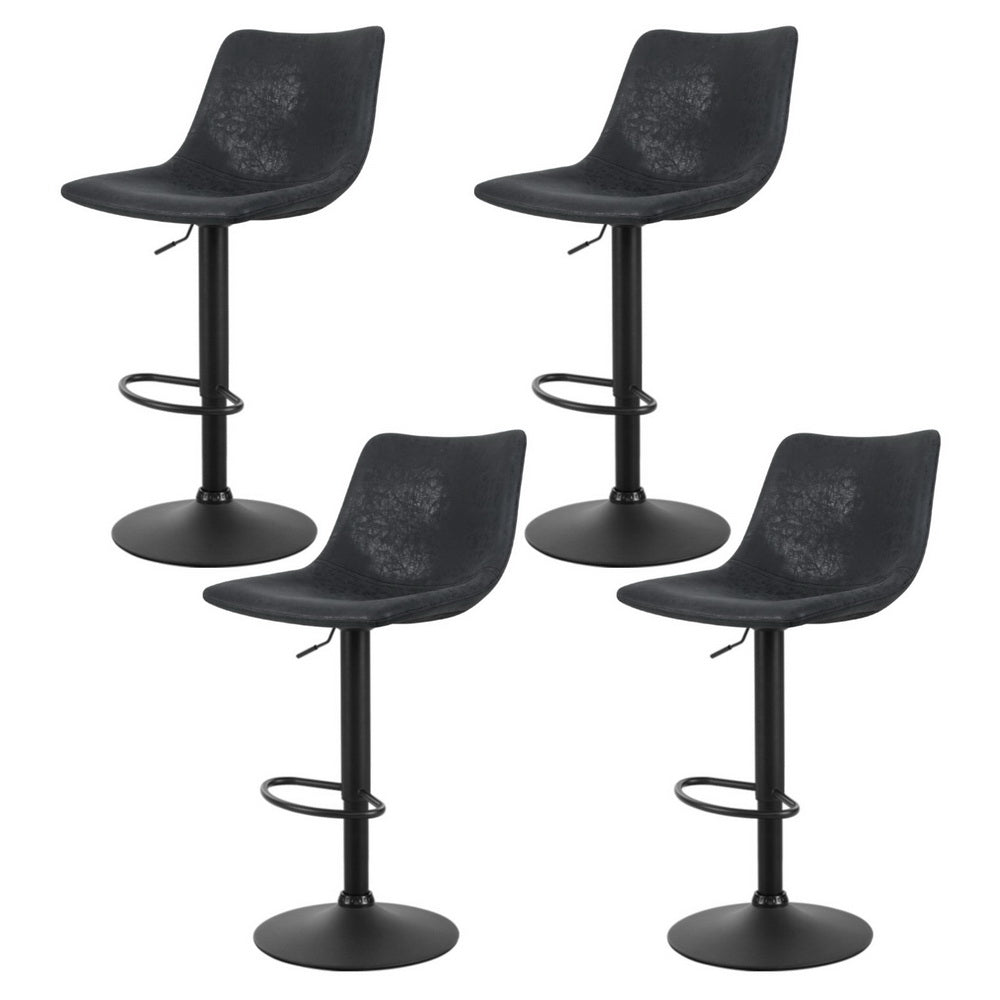 Heath Leather Bar Stool Swivel Adjustable (Set of 4) Black