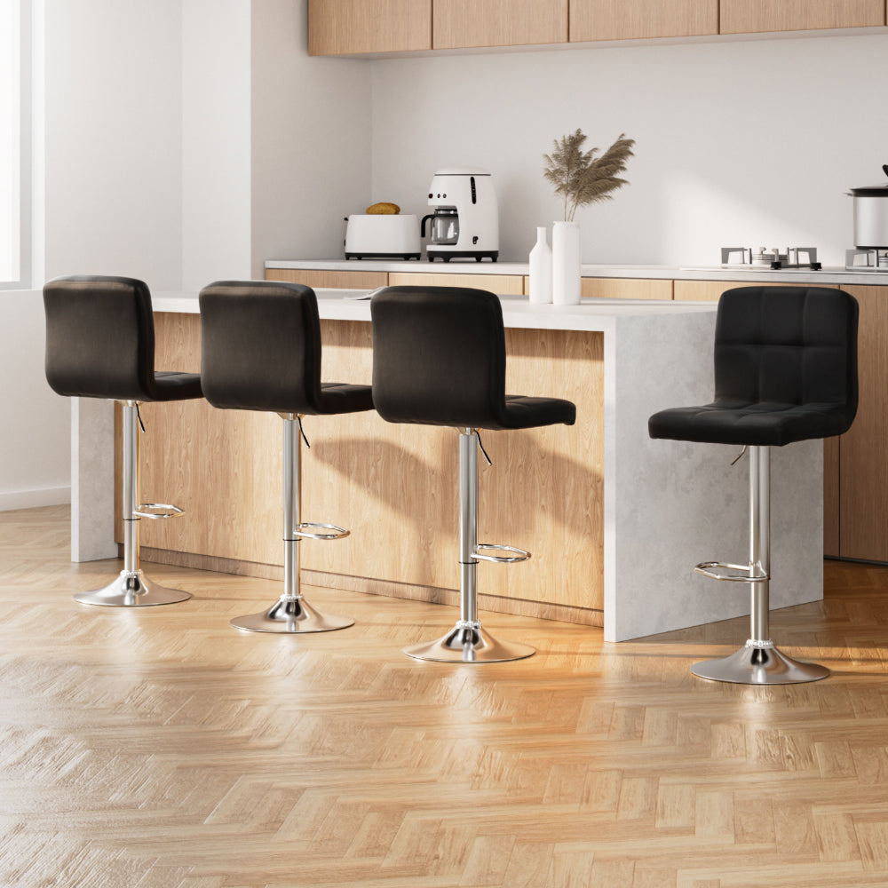 Tate Leather Bar Stool Adjustable (Set of 4) Black