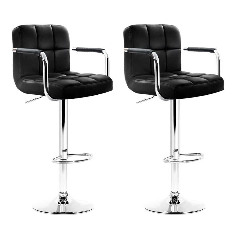 Storm Leather Bar Stool Adjustable with Armrest (Set of 2) Black