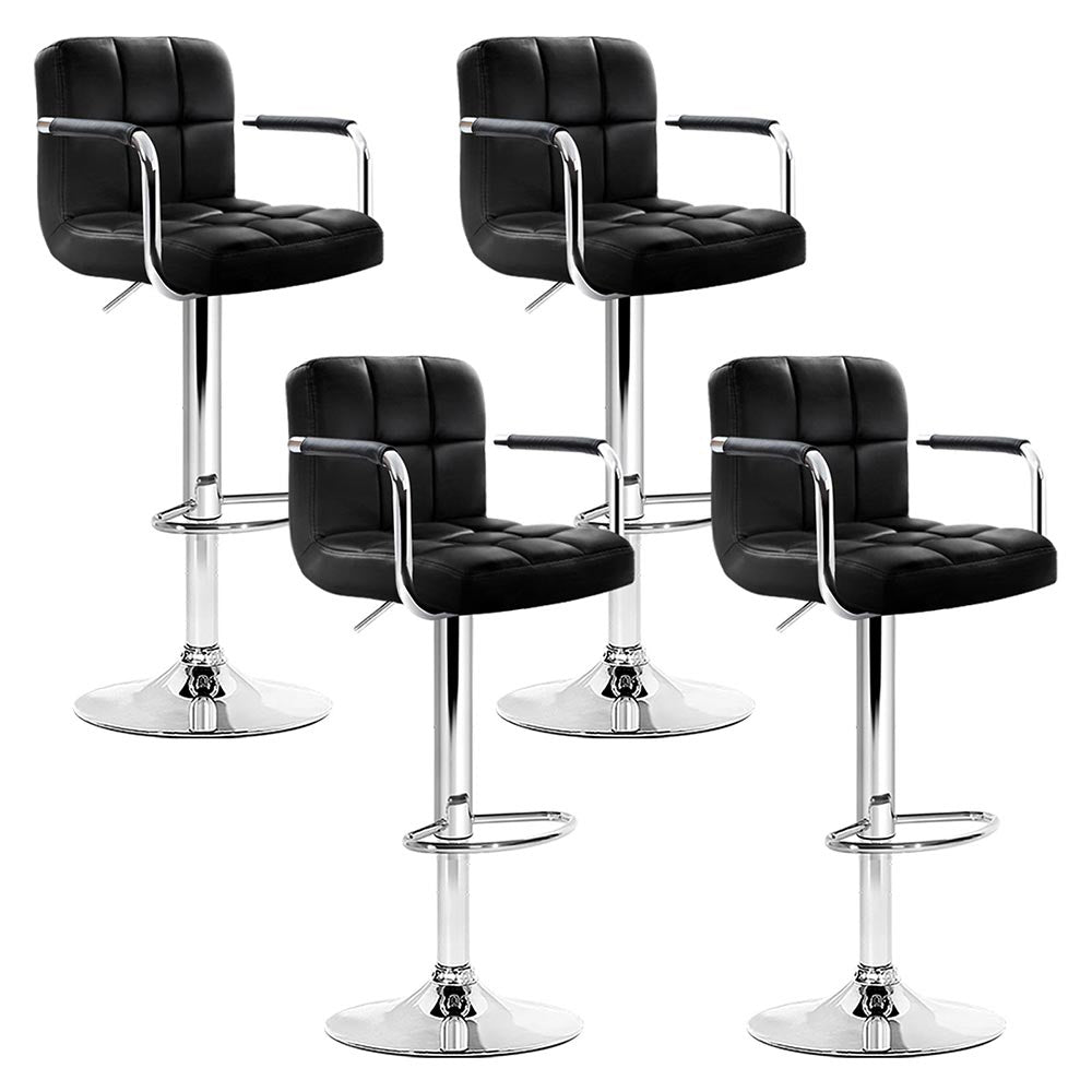 Kirk Leather Bar Stool Adjustable with Armrest (Set of 4) Black