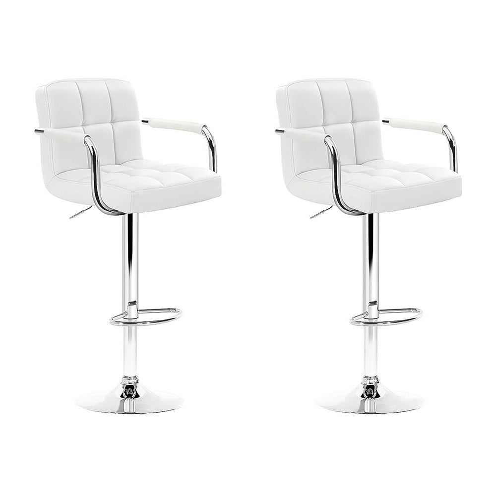Rowan Leather Bar Stool Adjustable with Armrest (Set of 2) White