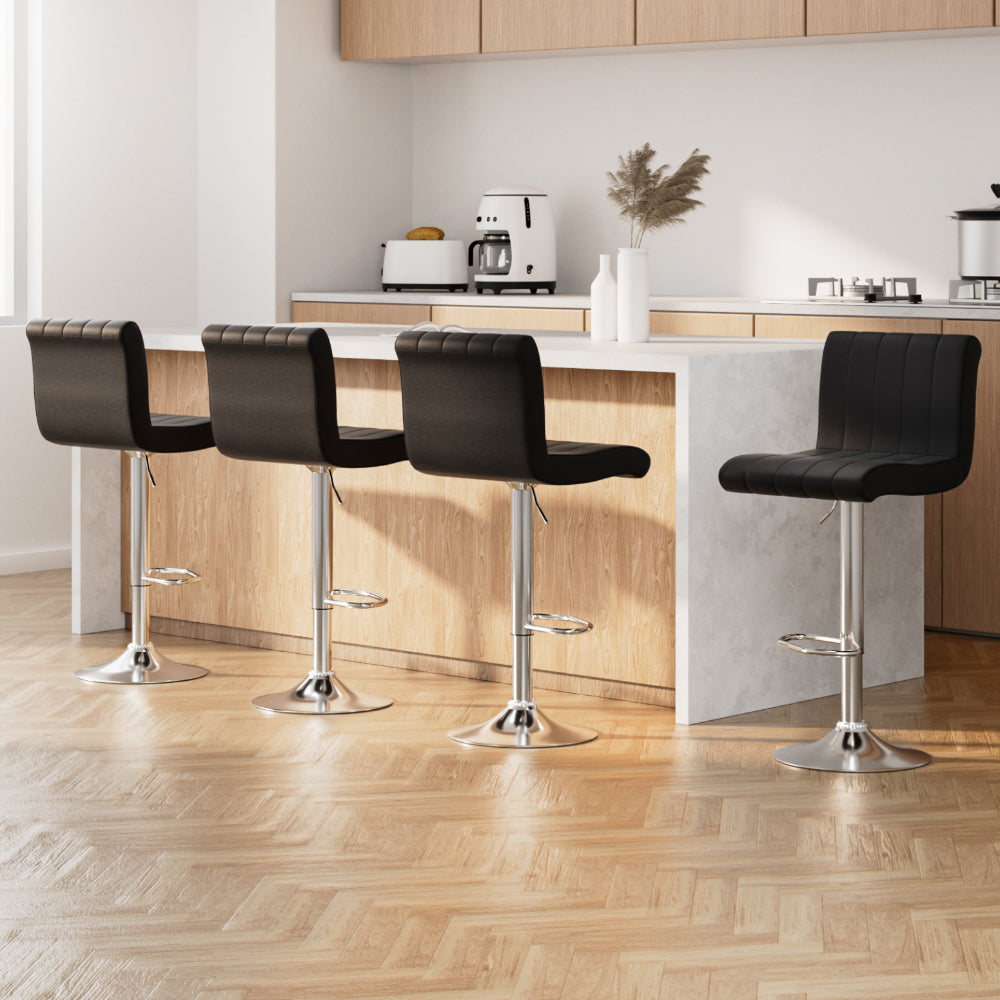 Nash Leather Bar Stool Adjustable (Set of 4) Black
