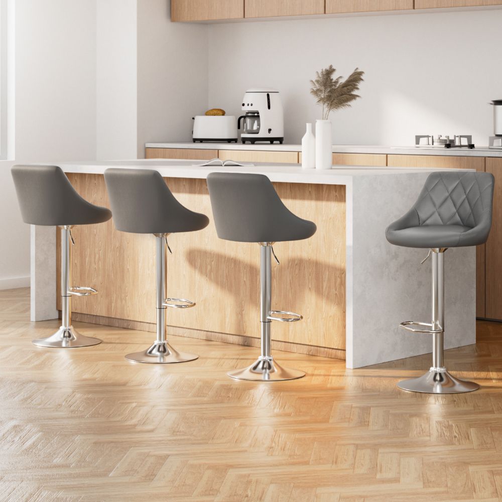 Remy Leather Bar Stool Adjustable Padded (Set of 4) Grey
