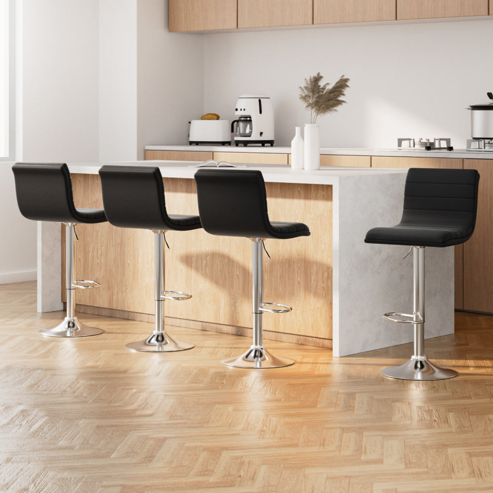 Irving Leather Bar Stool Adjustable Padded (Set of 4) Black