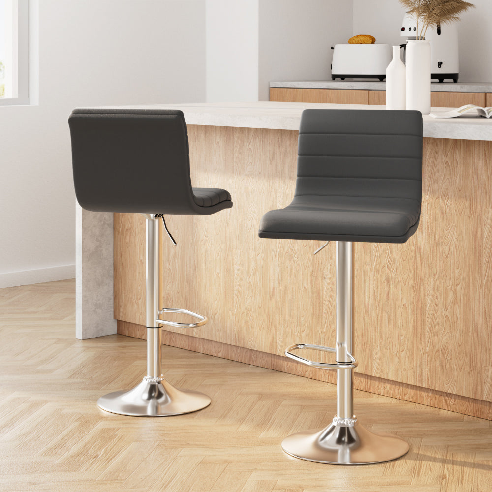 Stuart Leather Bar Stool Adjustable Padded (Set of 2) Grey