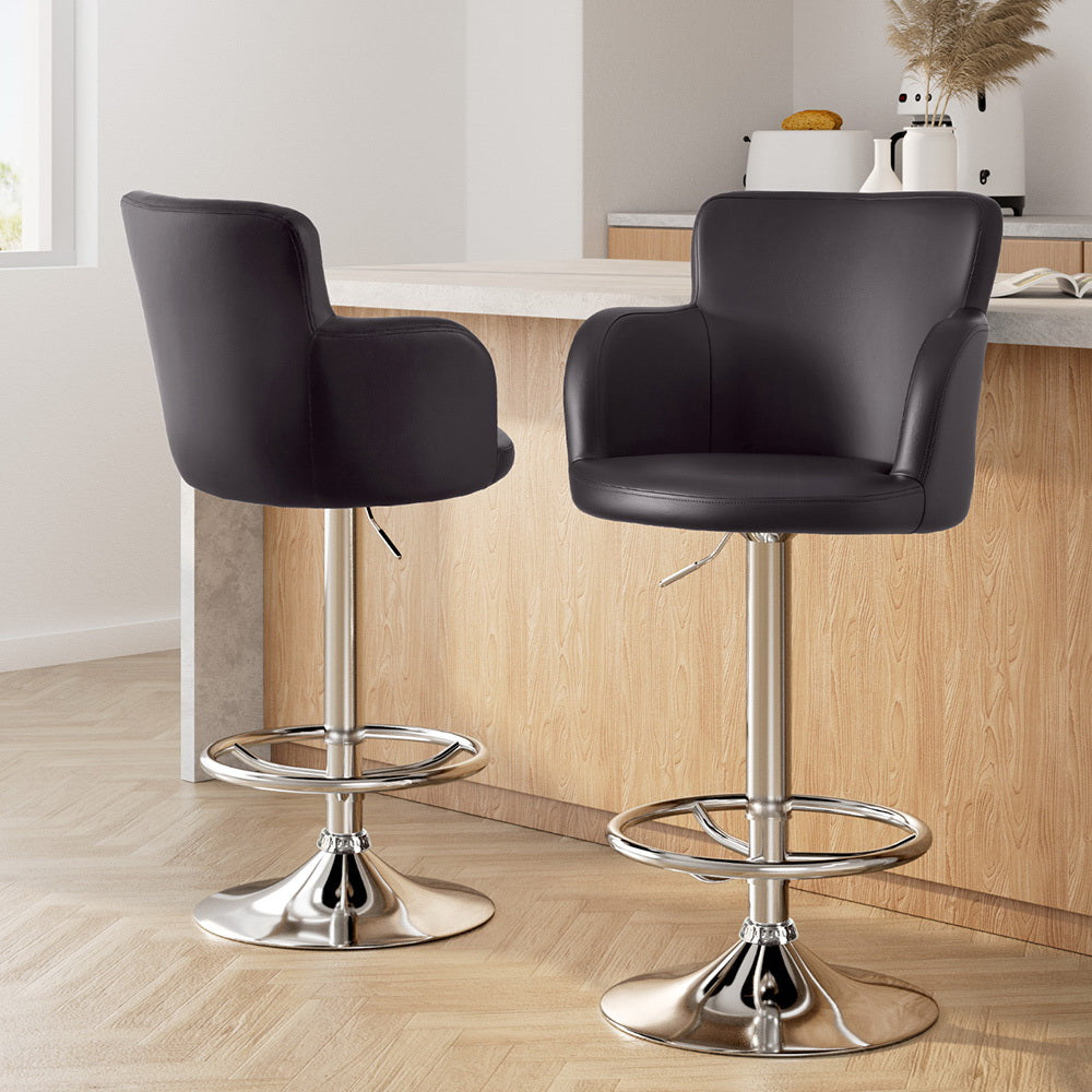 Oakley Leather Counter Stool Swivel Adjustable (Set of 2) Brown