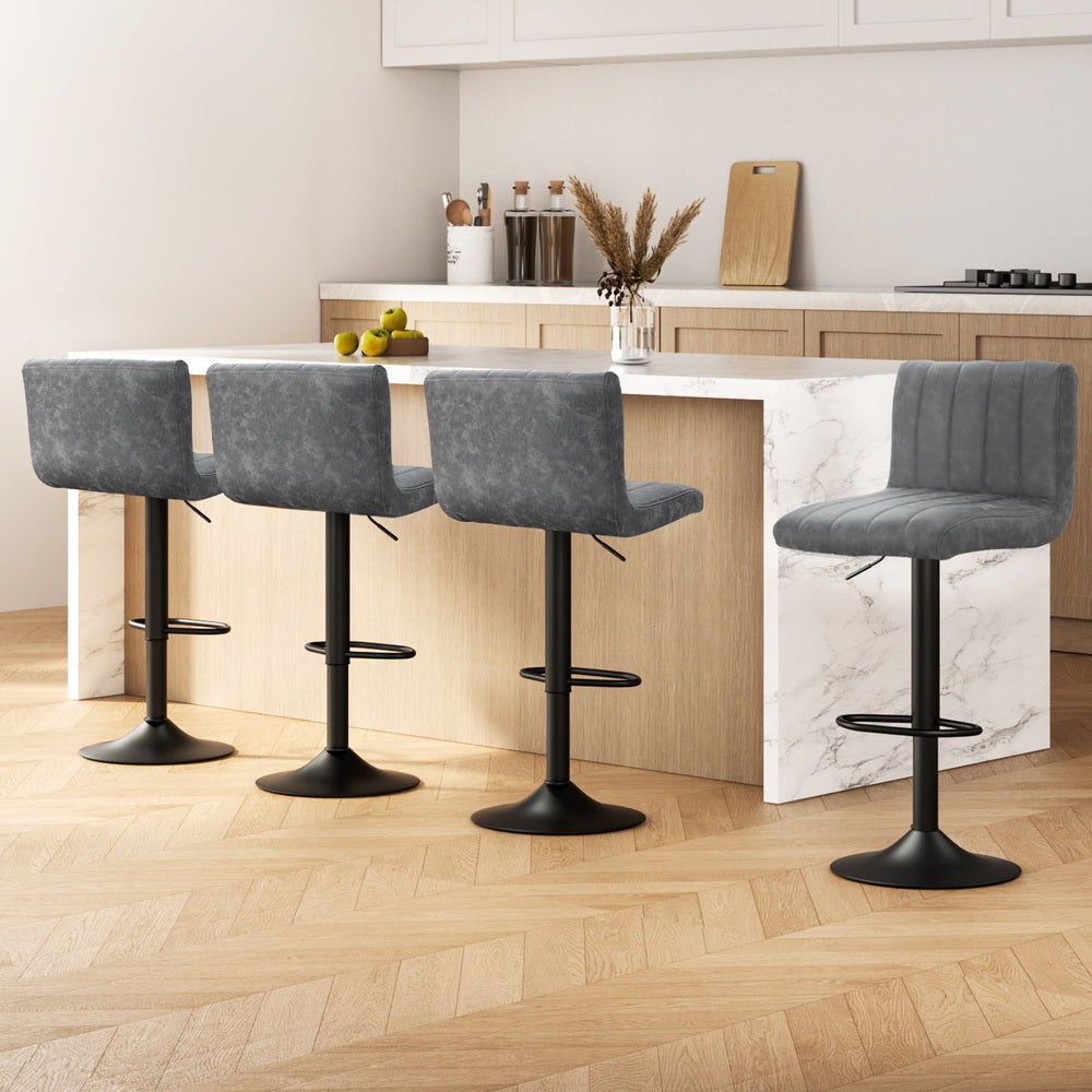 Milo Leather Bar Stool Adjustable (Set of 4) Grey
