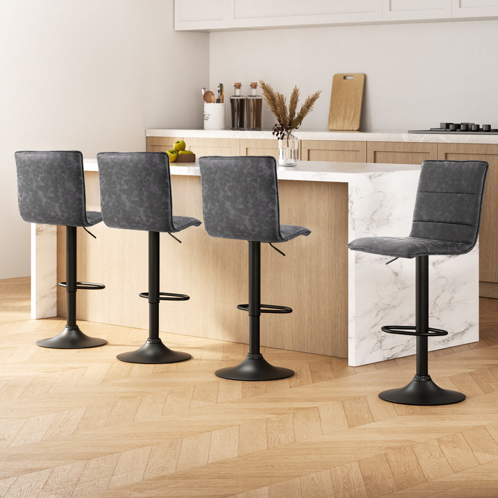 Flynn Leather Bar Stool Adjustable (Set of 4) Grey