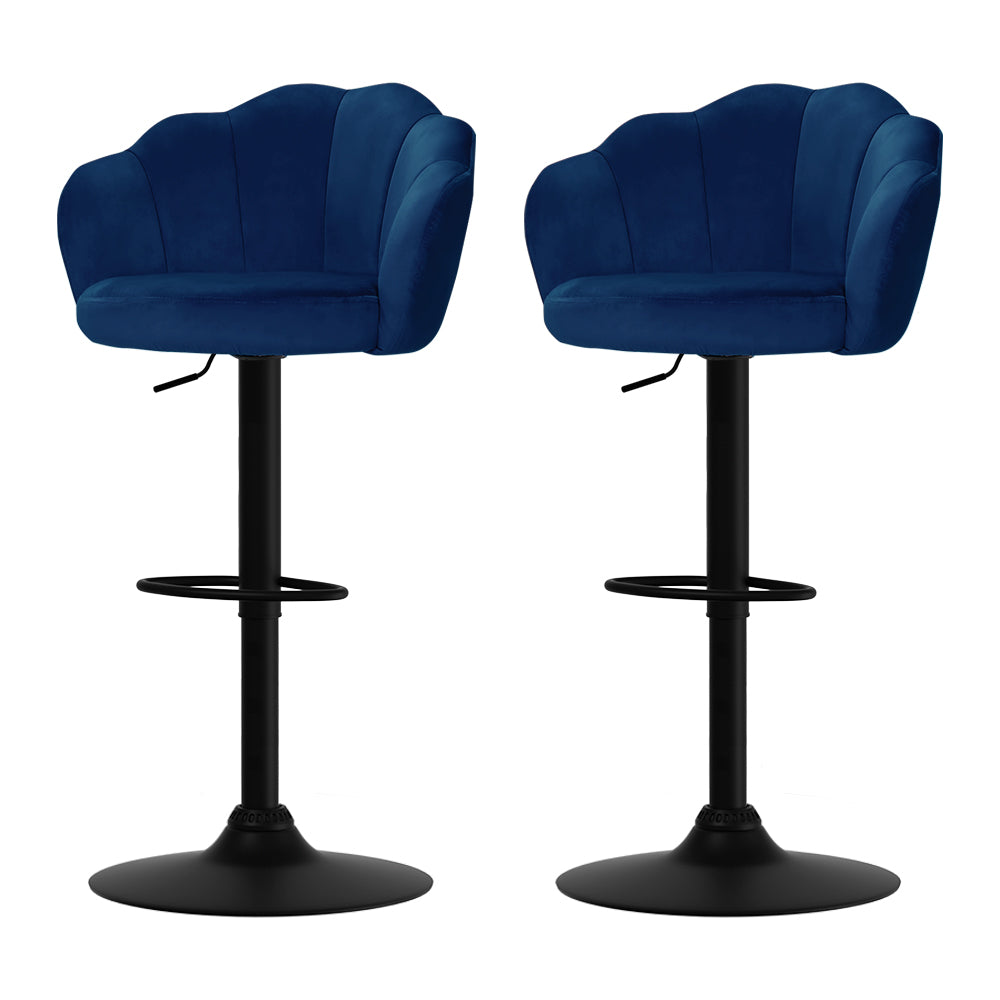 Devon Velvet Bar Stool Adjustable (Set of 2) Blue