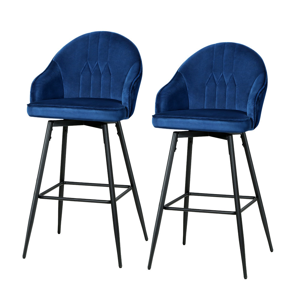 Ashton Velvet Bar Stool Swivel (Set of 2) Blue