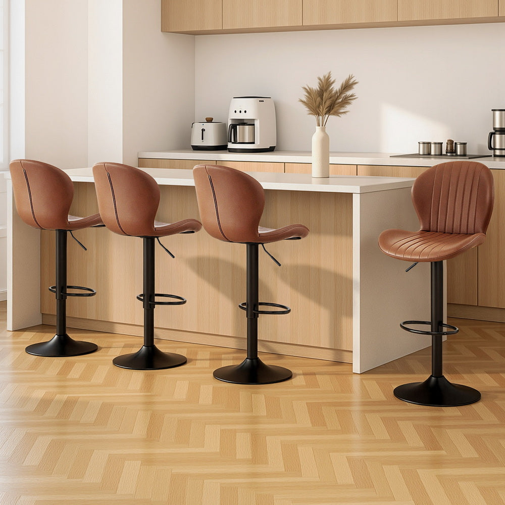Gus Leather Counter Stool Swivel Adjustable (Set of 4) Brown