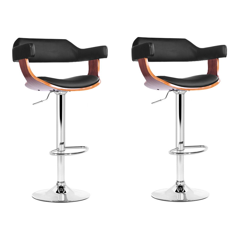 Neil Leather Bar Stool Adjustable with Armrest (Set of 2) Black