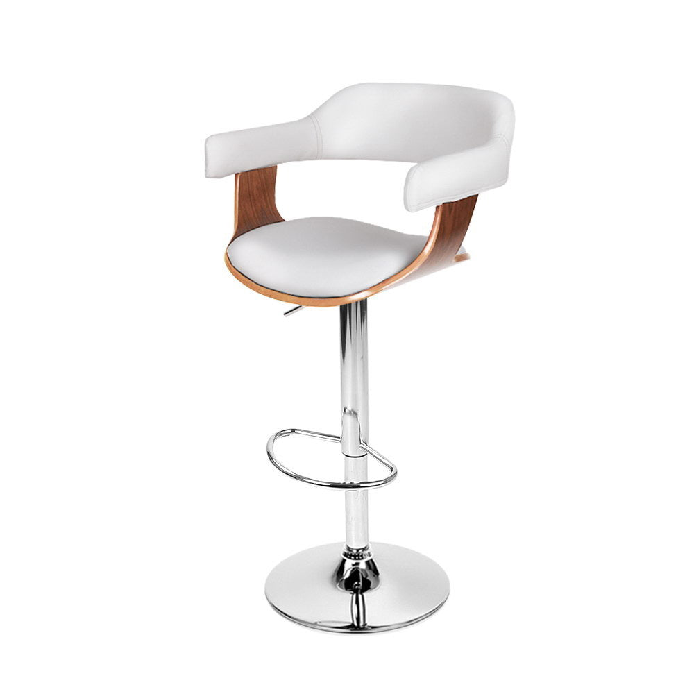 Karl Leather Bar Stool Adjustable with Armrest White