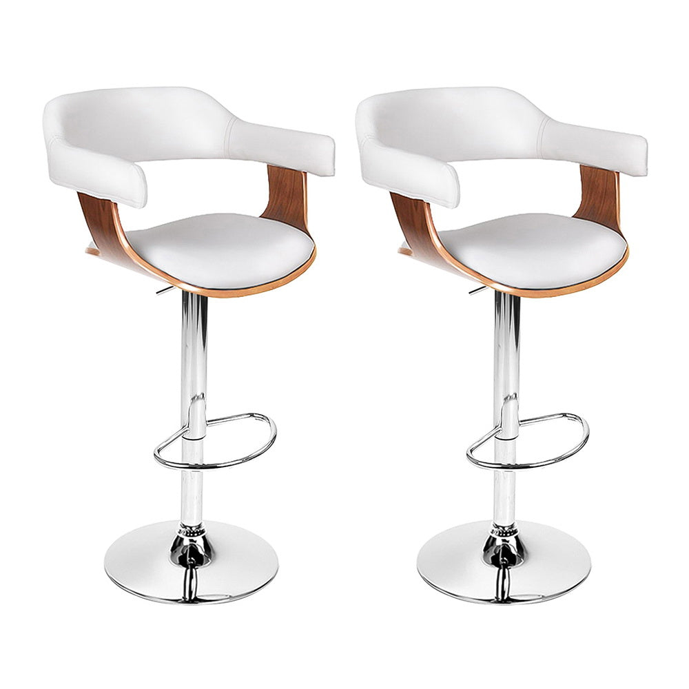 Tao Leather Bar Stool Adjustable with Armrest (Set of 2) White