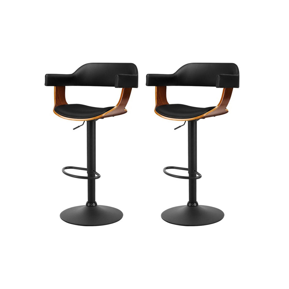 Yuri Leather Bar Stool Adjustable with Armrest (Set of 2) Black