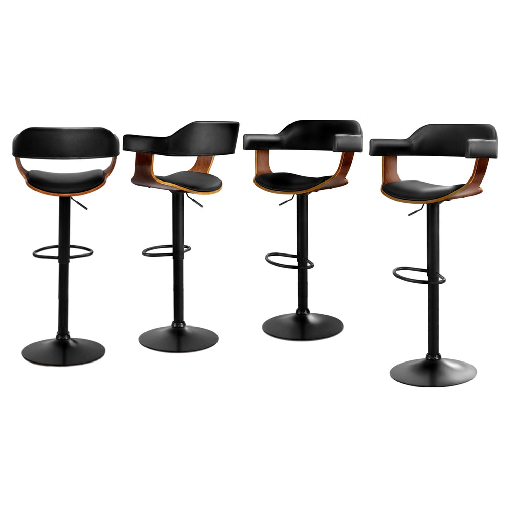 Ernst Leather Bar Stool Adjustable with Armrest (Set of 4) Black