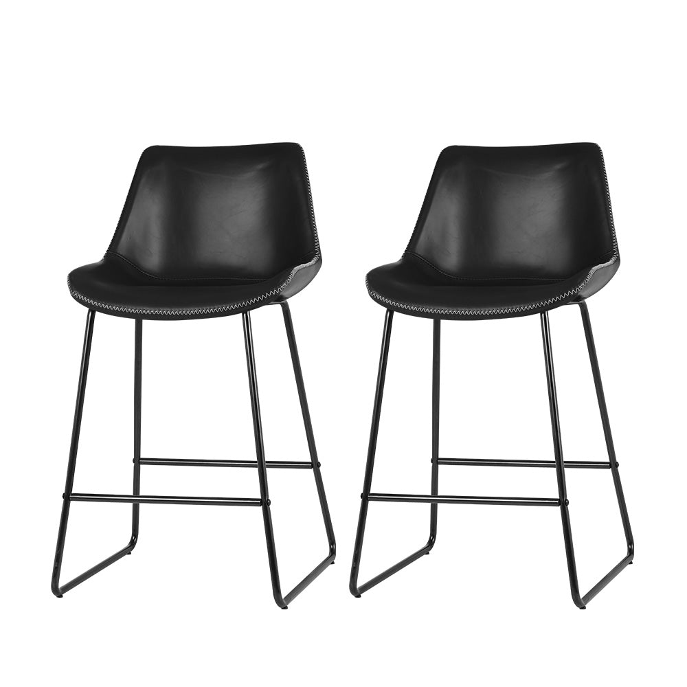Eames Leather Counter Stool (Set of 2) Black
