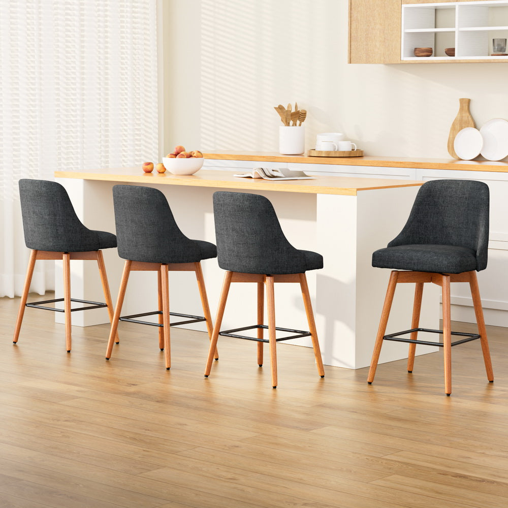 Piper Wooden Bar Stool Swivel (Set of 4) Charcoal