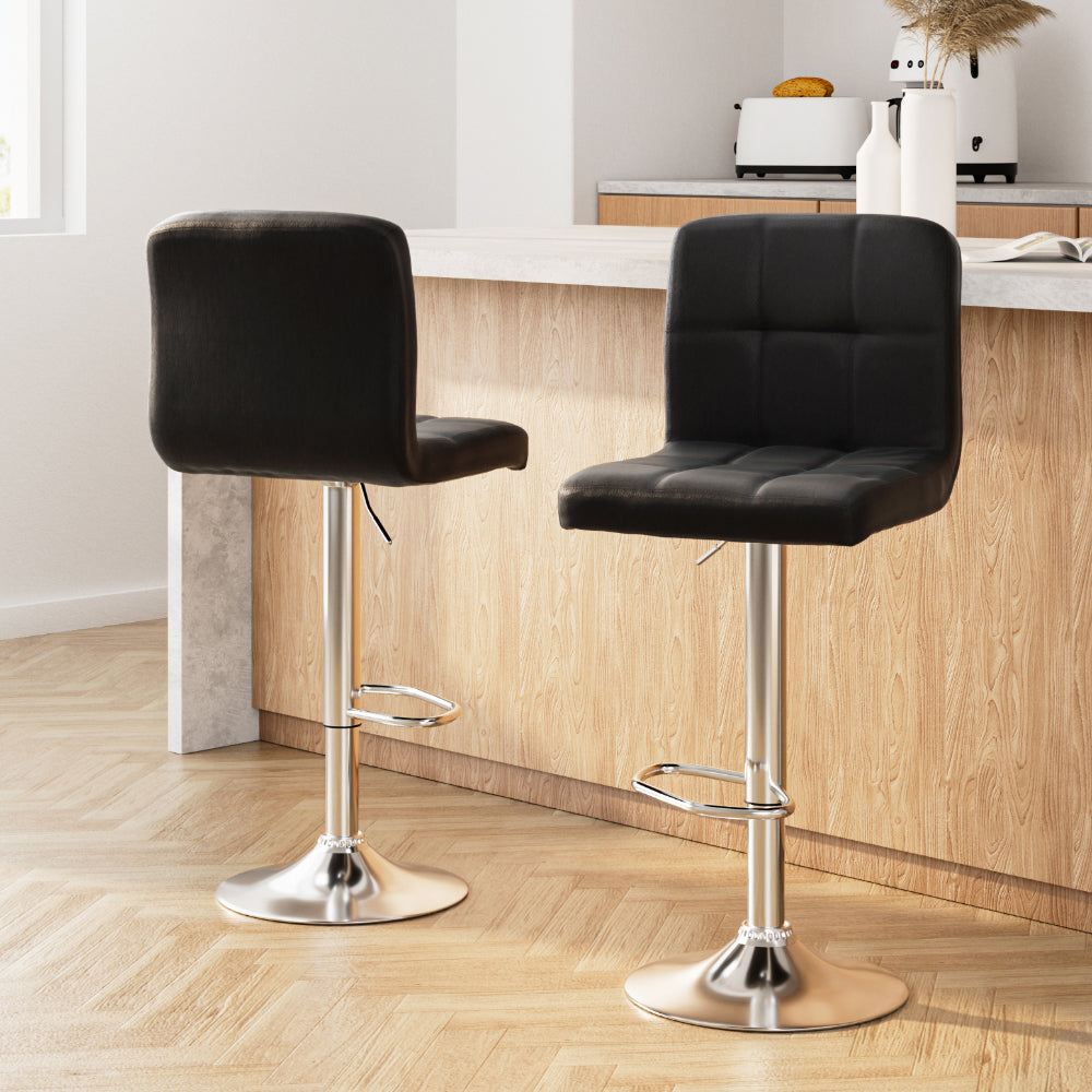Emery Leather Bar Stool Adjustable (Set of 2) Black