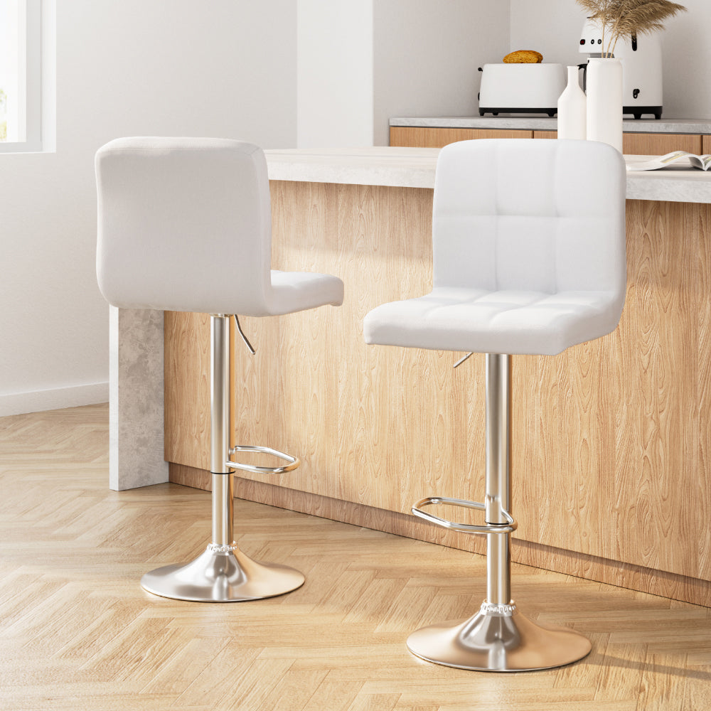 Levi Leather Bar Stool Adjustable (Set of 2) White