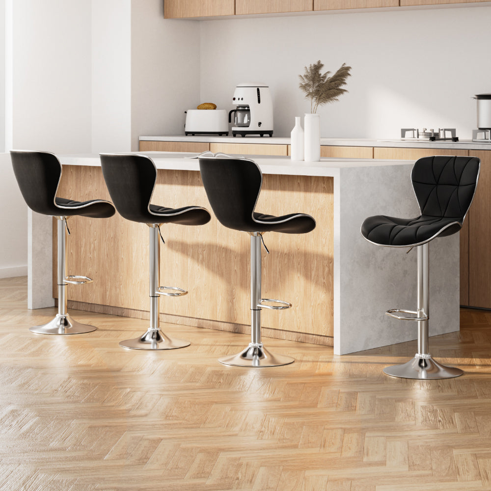 Nils Leather Bar Stool Adjustable (Set of 4) Black
