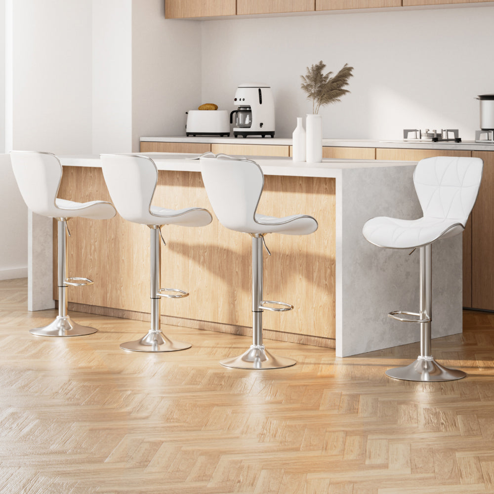 Troy Leather Bar Stool Adjustable (Set of 4) White
