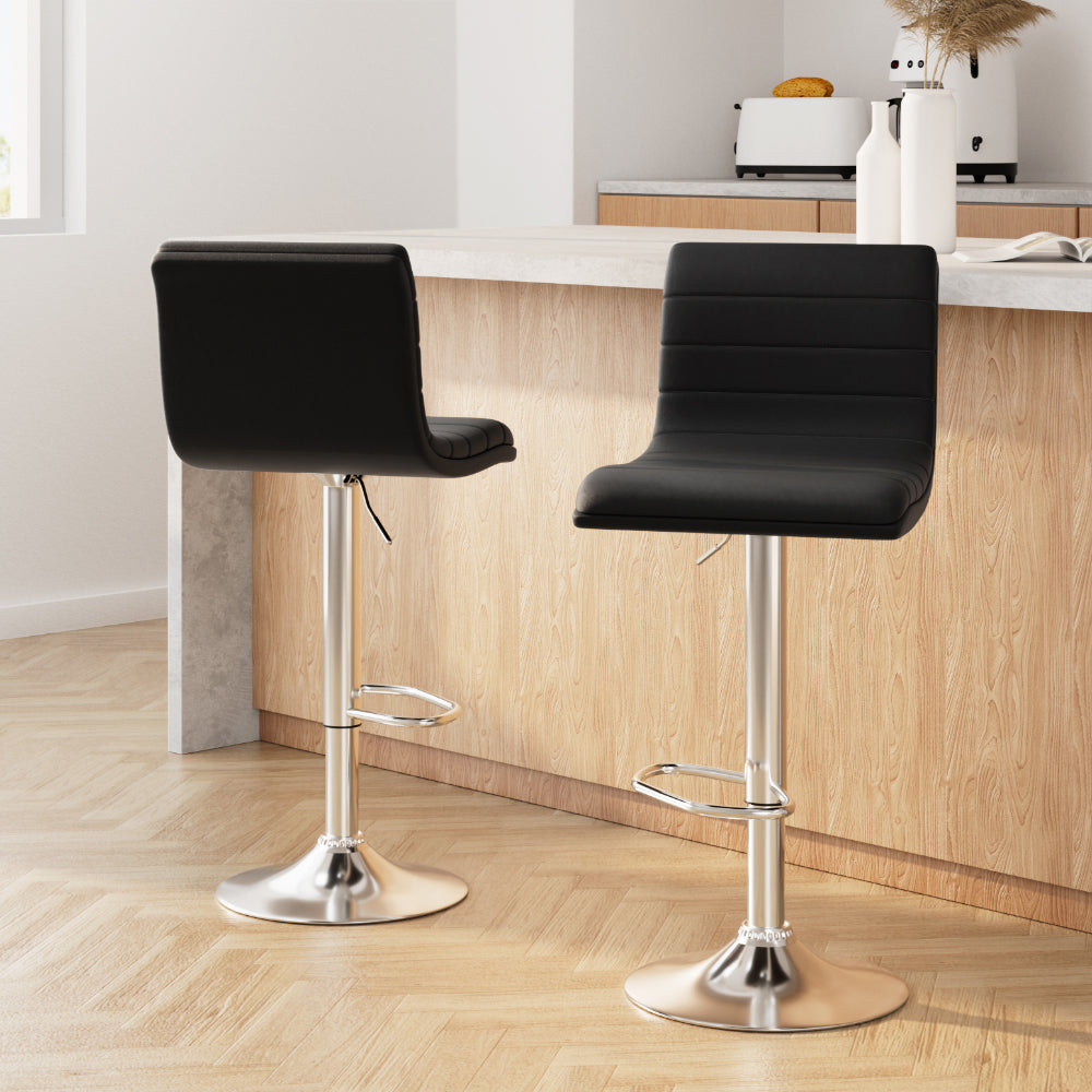 Kai Leather Bar Stool Adjustable Padded (Set of 2) Black