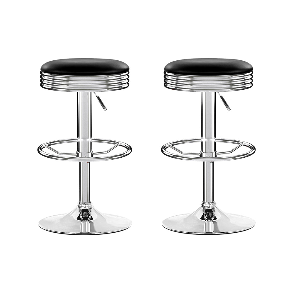 Echo Leather Bar Stool Backless (Set of 2) Black