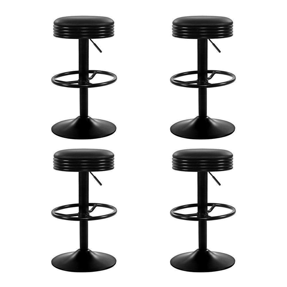Eden Leather Bar Stool Adjustable Padded (Set of 4) Black