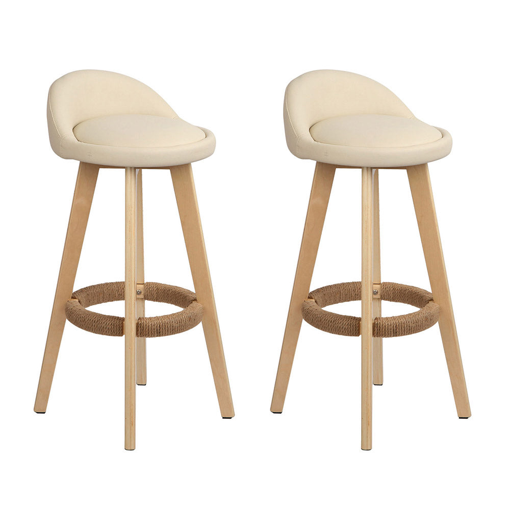 Drew Leather Bar Stool Padded (Set of 2) Beige