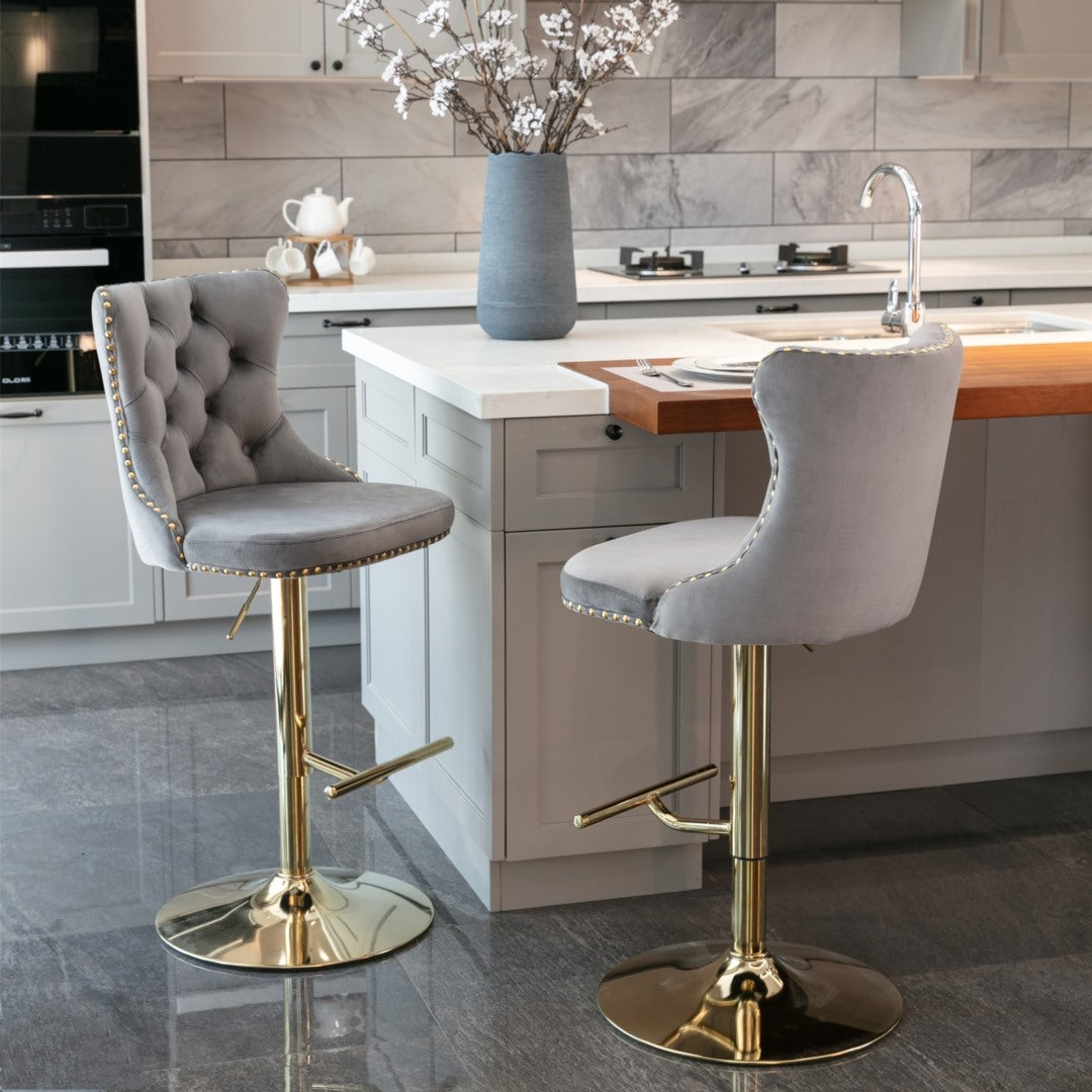Reed Velvet Bar Table Swivel Adjustable (Set of 2) Grey