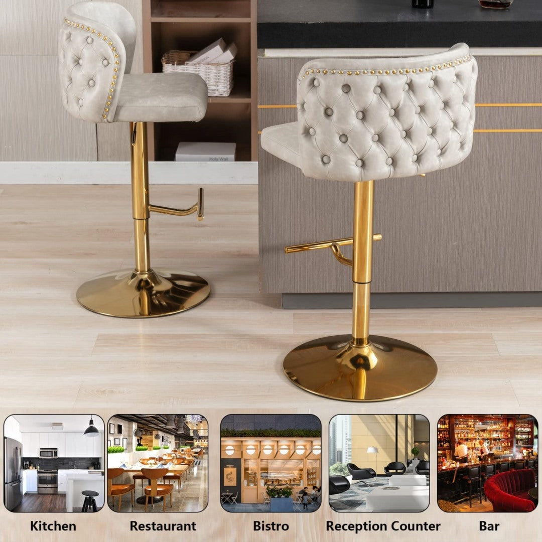 Greyson Leather Bar Stool Swivel (Set of 2) Beige