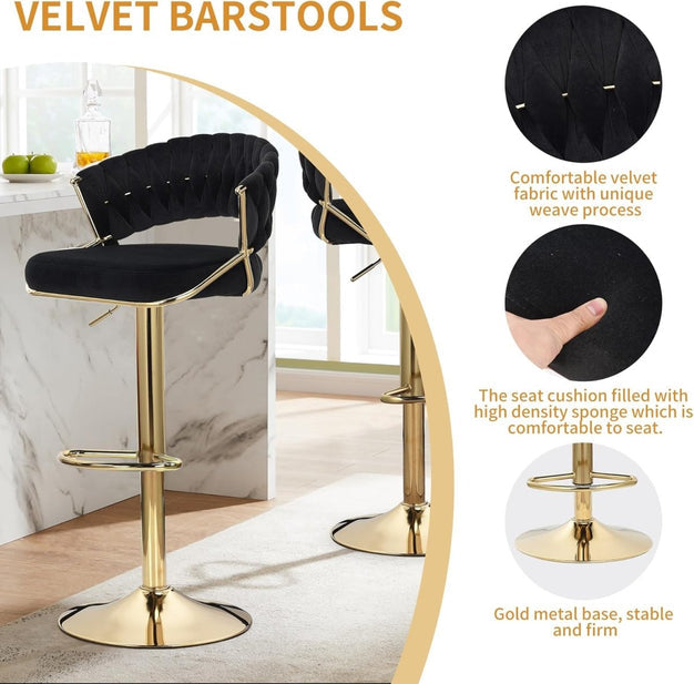 Jett Velvet Bar Stool Padded (Set of 2) Black