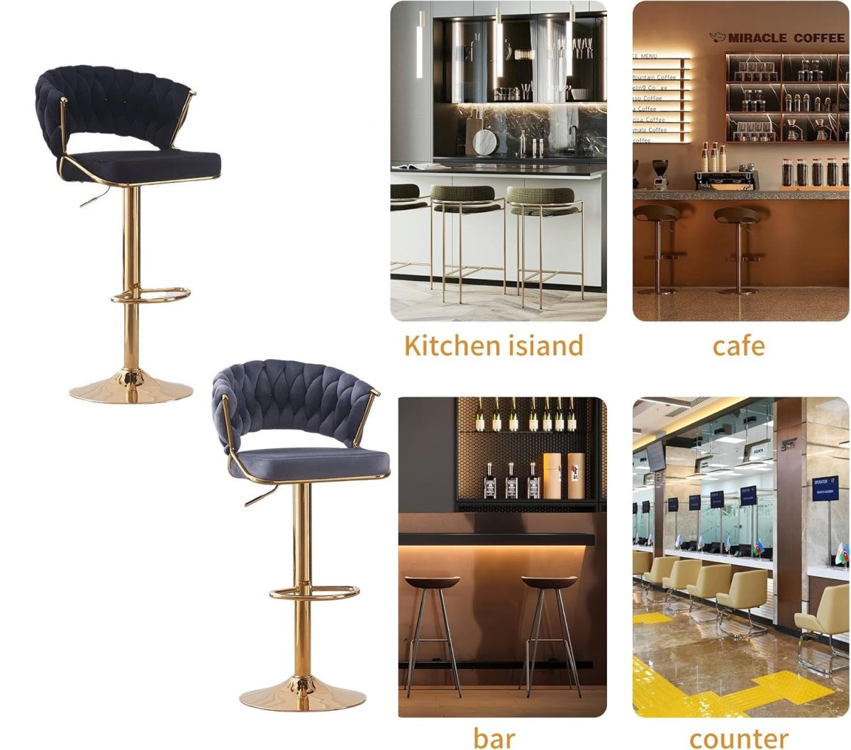 Voss Velvet Bar Stool Padded (Set of 2) Blue