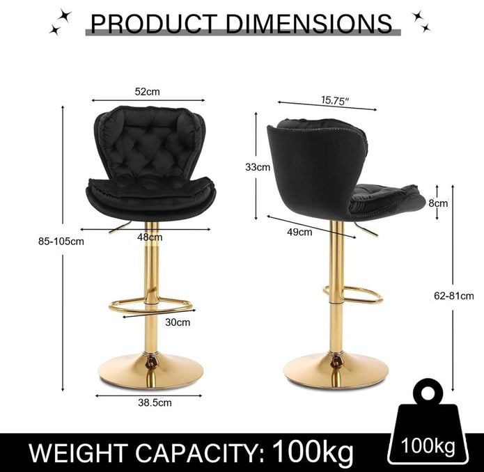 Vera Velvet Counter Stool Swivel Adjustable (Set of 2) Black & Red