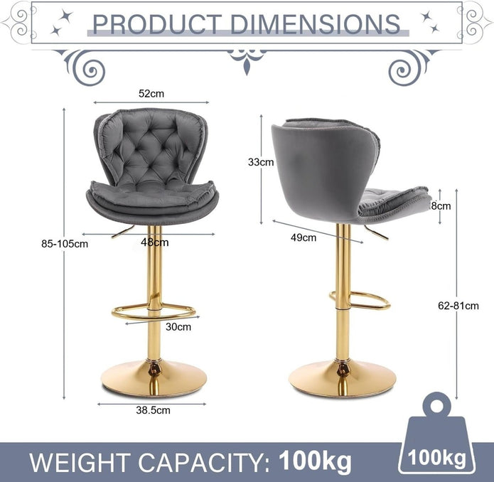 Beckett Velvet Counter Stool Swivel Adjustable (Set of 2) Grey & Red
