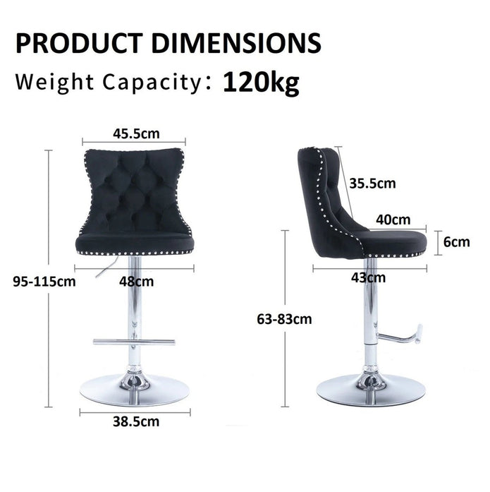 Fox Velvet Counter Stool Swivel Adjustable Black
