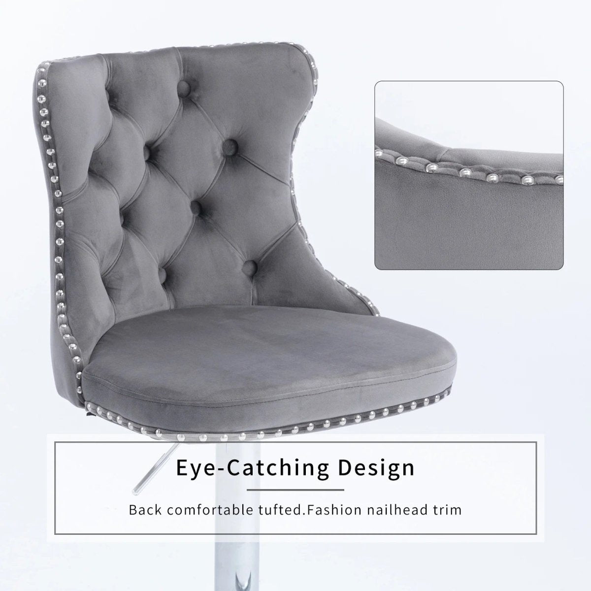 Elan Velvet Counter Stool Swivel Adjustable Grey & Gray
