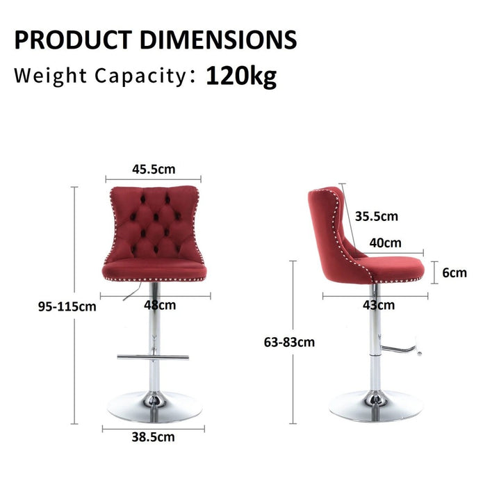 Gael Velvet Counter Stool Swivel Adjustable Red