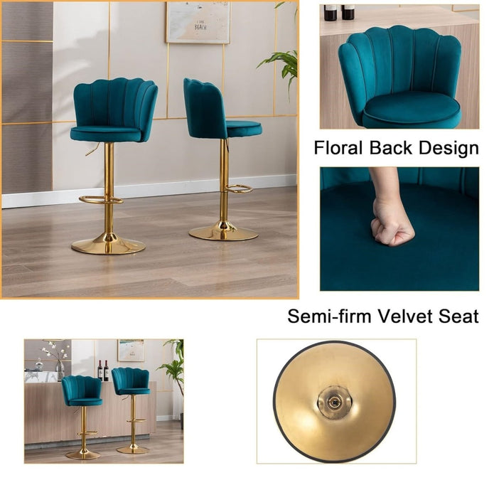 Piet Velvet Counter Stool Swivel Adjustable (Set of 2) Red & Blue