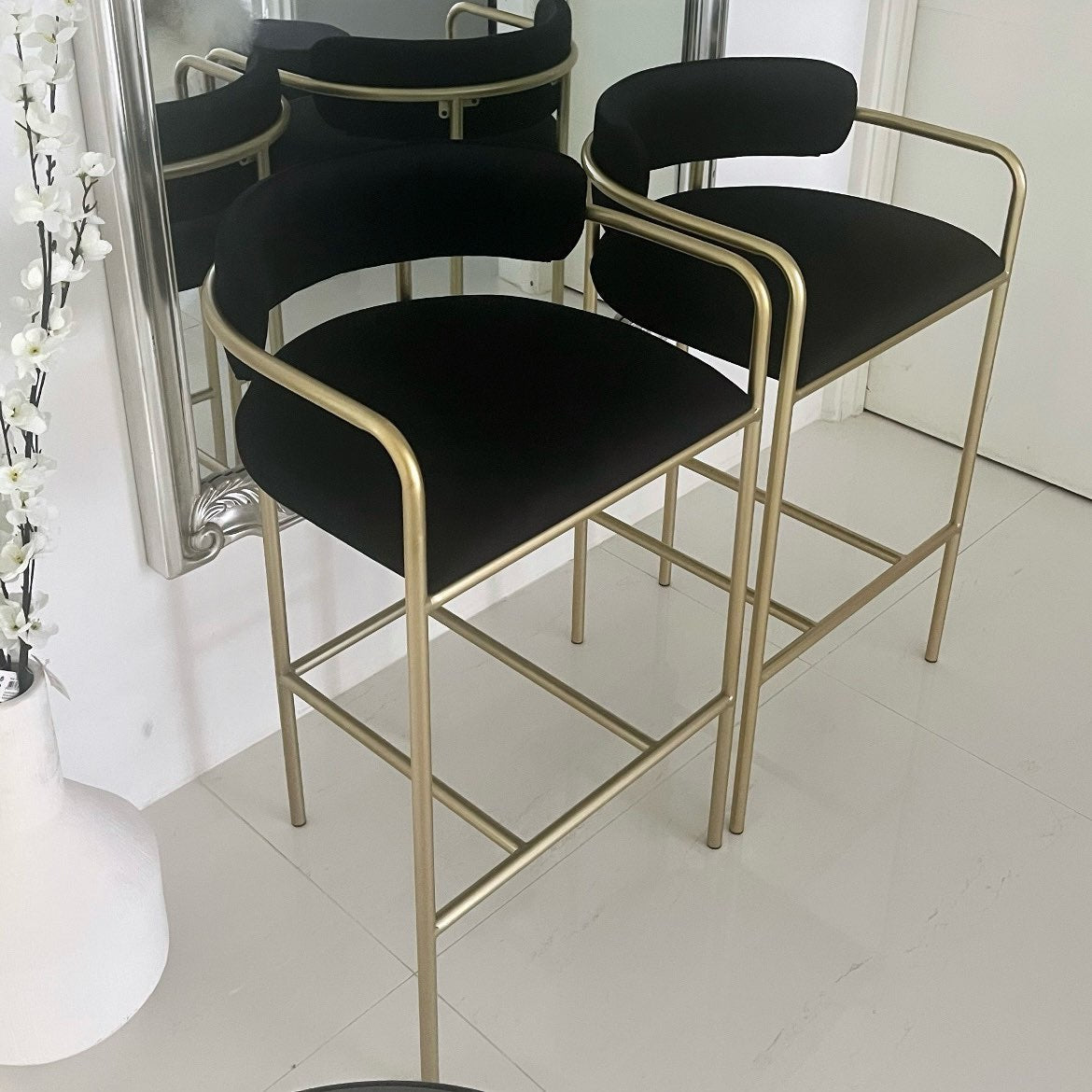 Lachlan Velvet Bar Stool Black