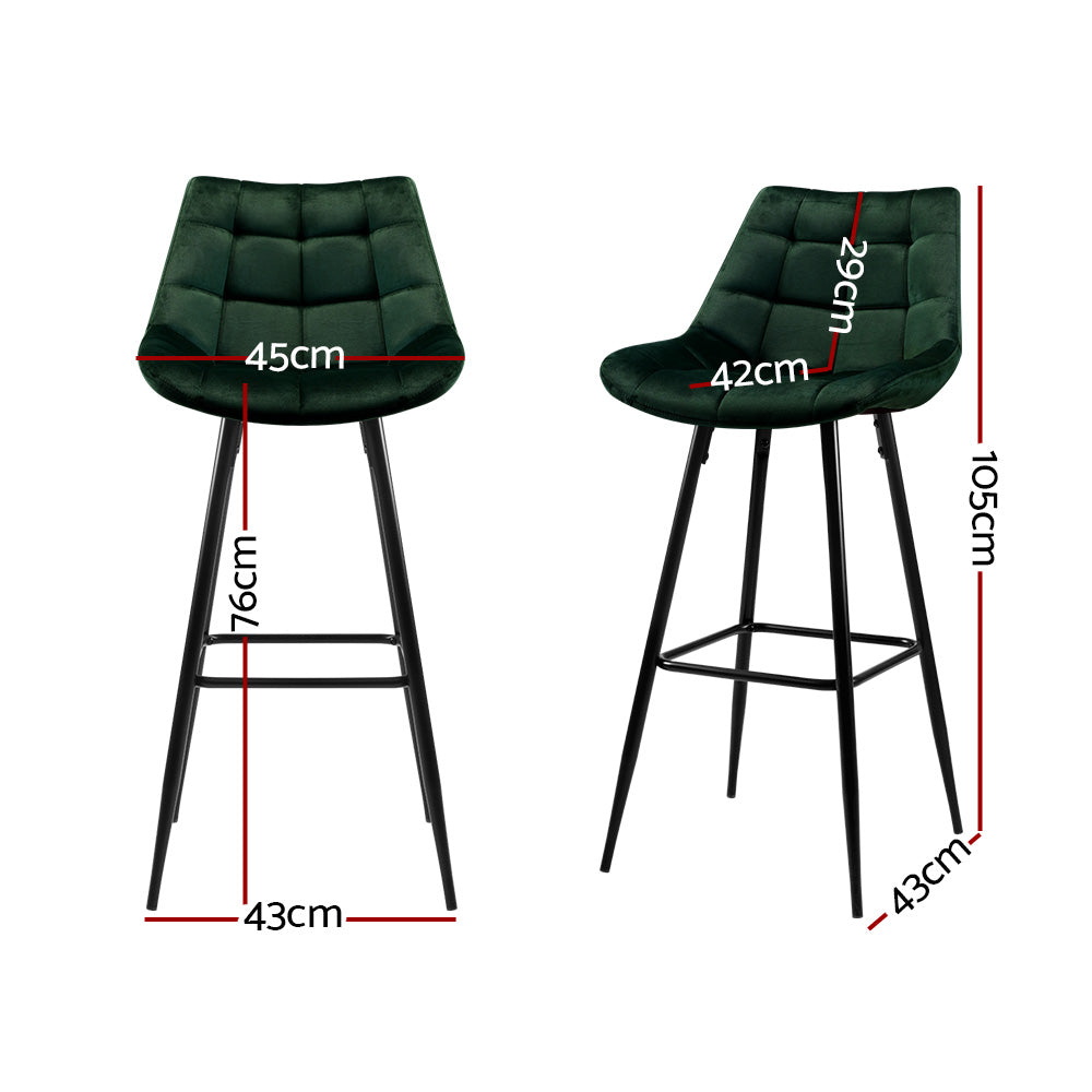 Yarra Velvet Bar Stool (Set of 2) Green
