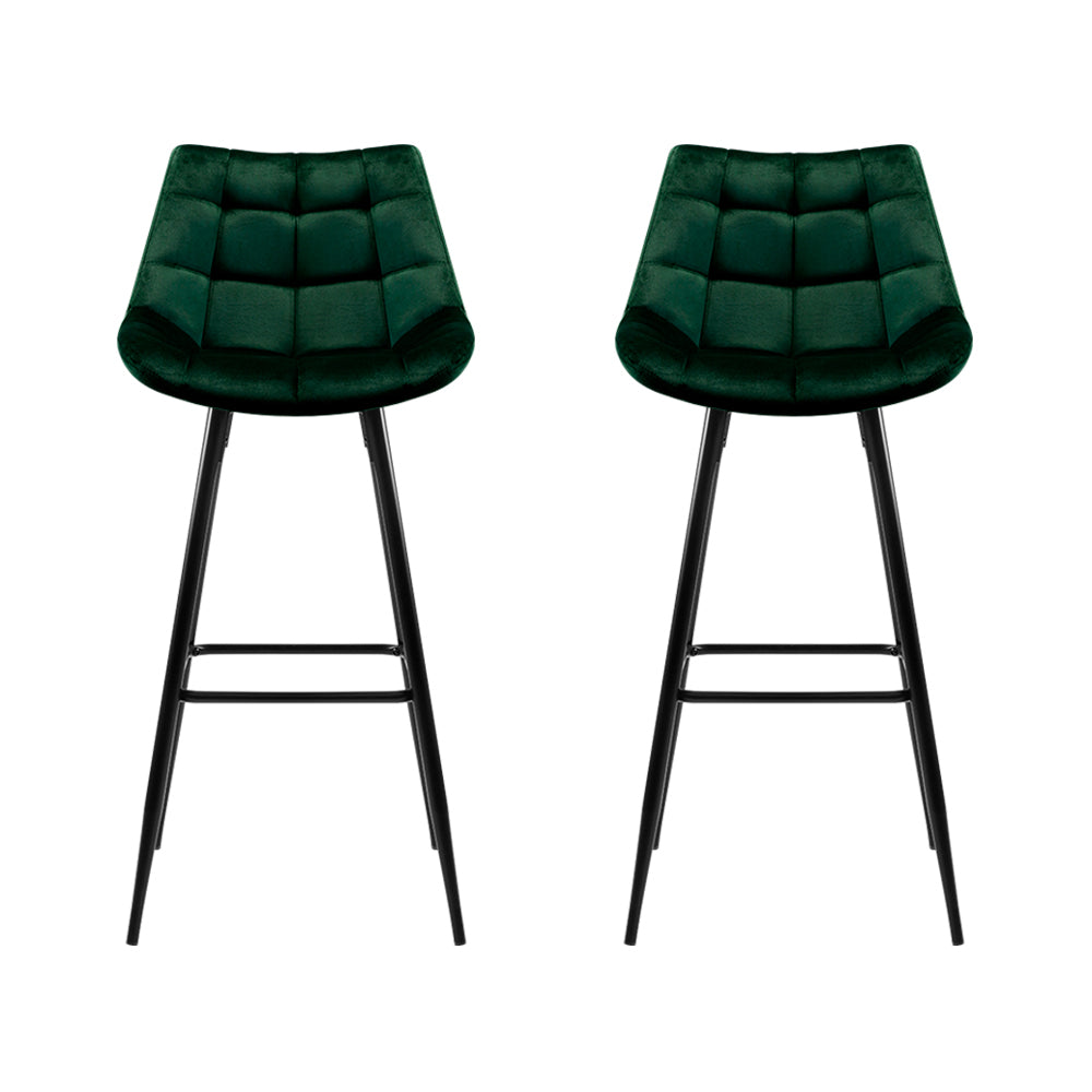 Yarra Velvet Bar Stool (Set of 2) Green