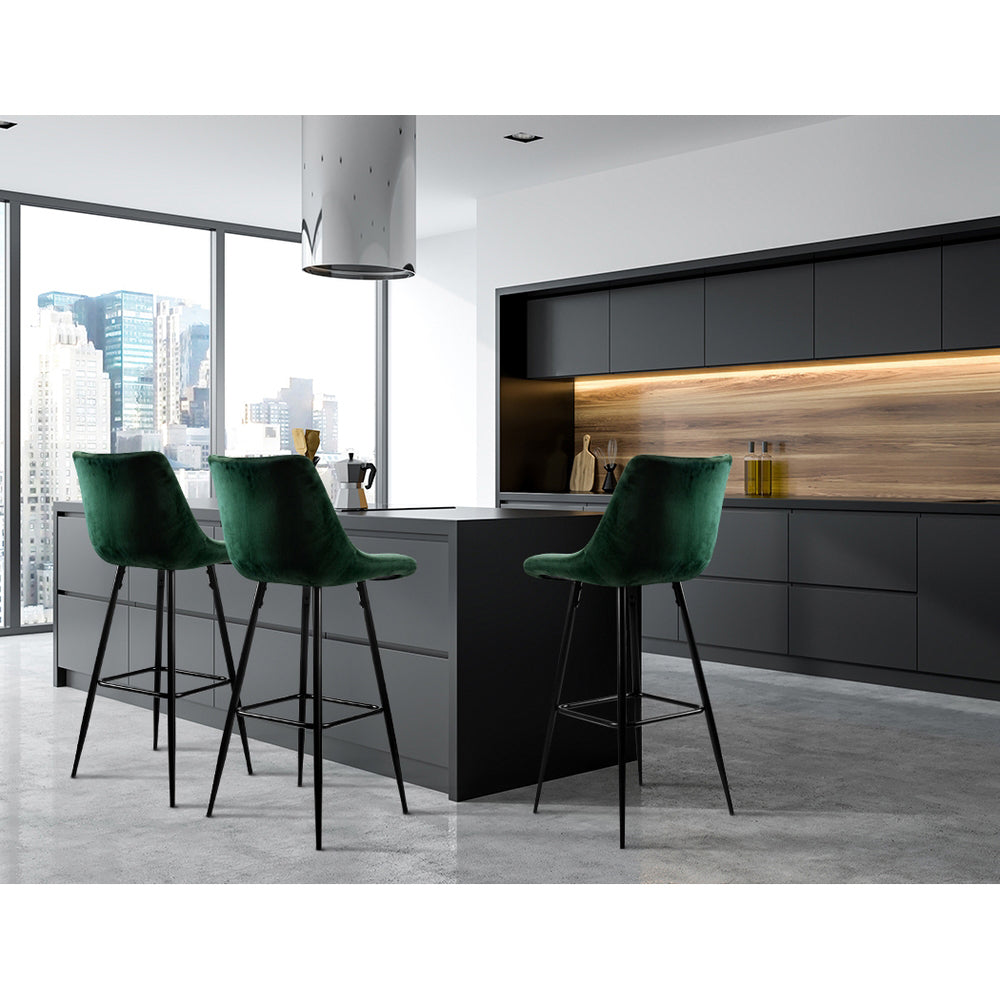 Yarra Velvet Bar Stool (Set of 2) Green