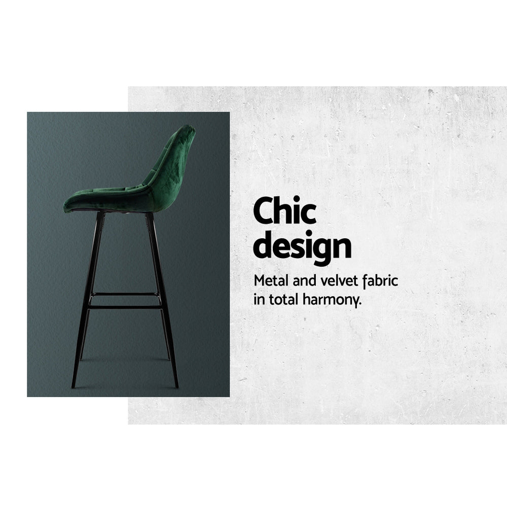Yarra Velvet Bar Stool (Set of 2) Green