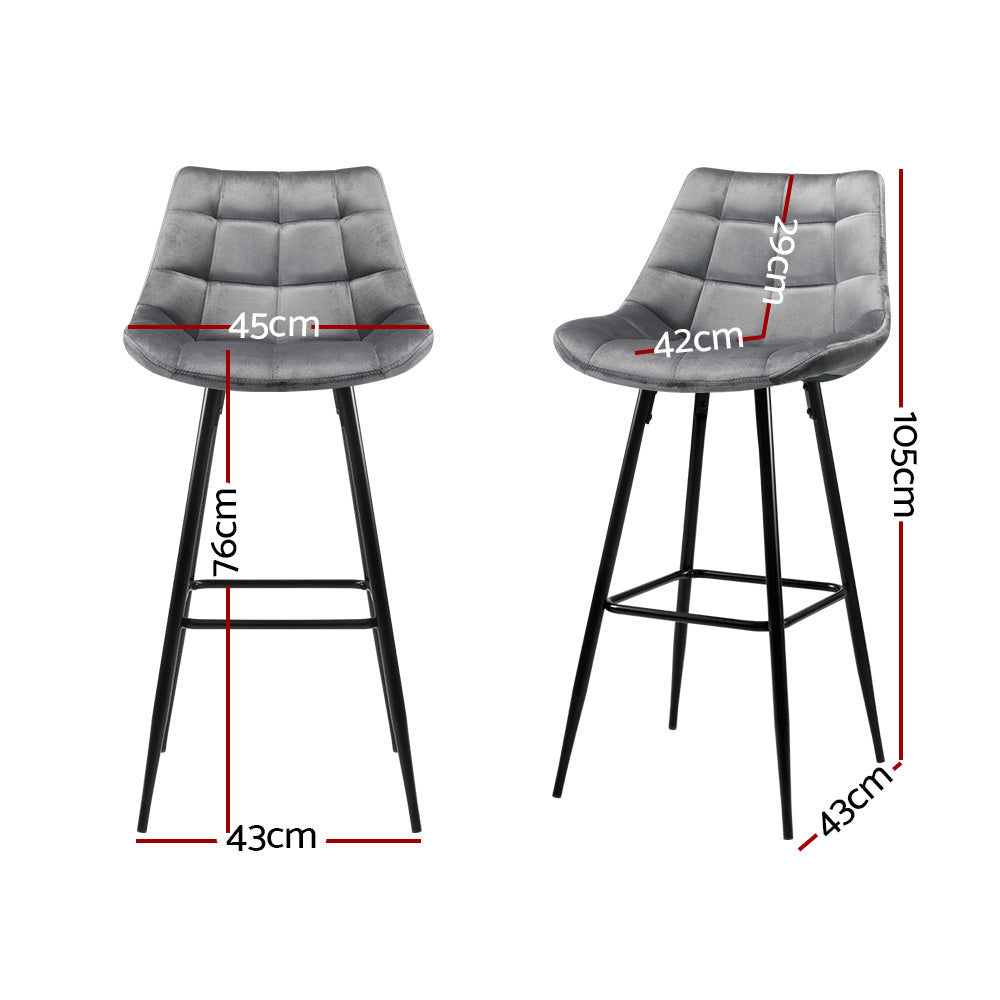 Ace Velvet Bar Stool (Set of 2) Grey