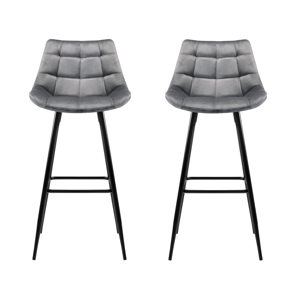 Ace Velvet Bar Stool (Set of 2) Grey