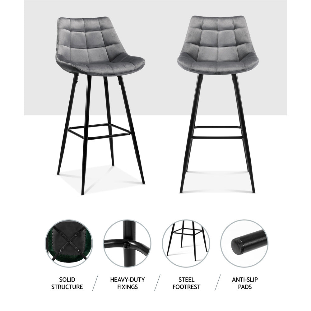 Ace Velvet Bar Stool (Set of 2) Grey