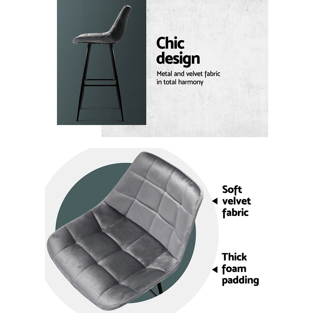 Ace Velvet Bar Stool (Set of 2) Grey